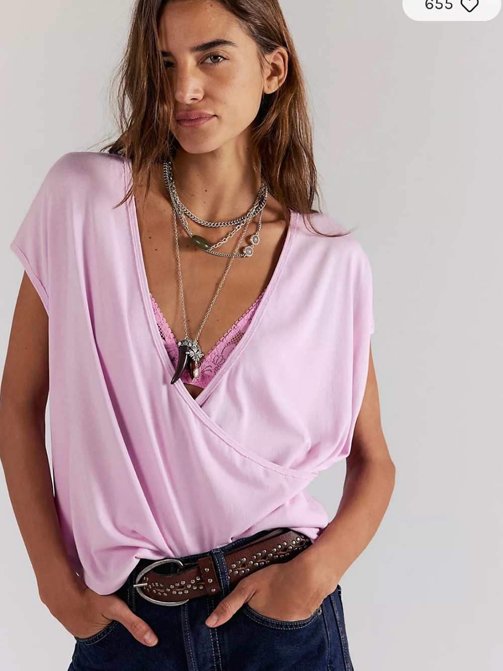 We The Free Pale Pink Wrap-Front Tank
